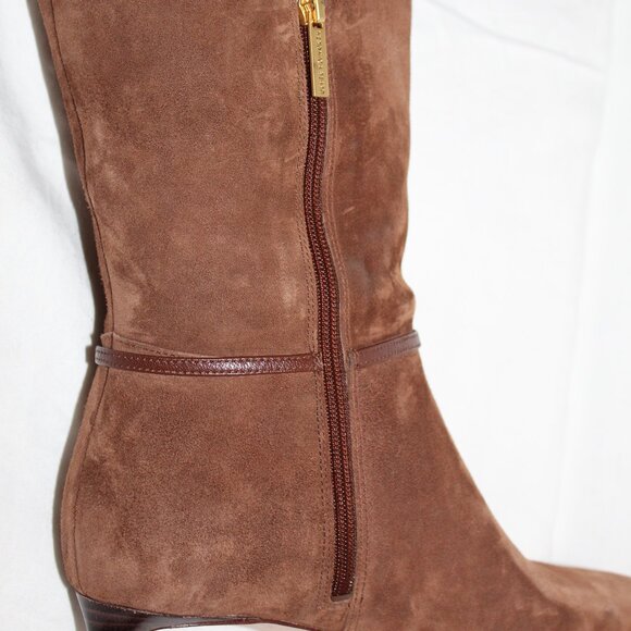 NWOB Veronica Beard Brown Suede Leather Kenzie Mid-Heel Tall Boots 9.5 - Picture 8 of 11